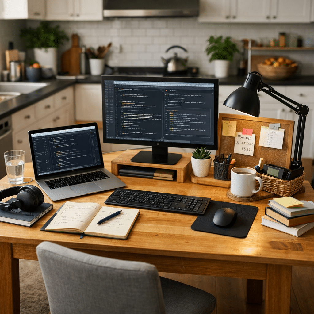 How can you make your kitchen table into a decent workspace