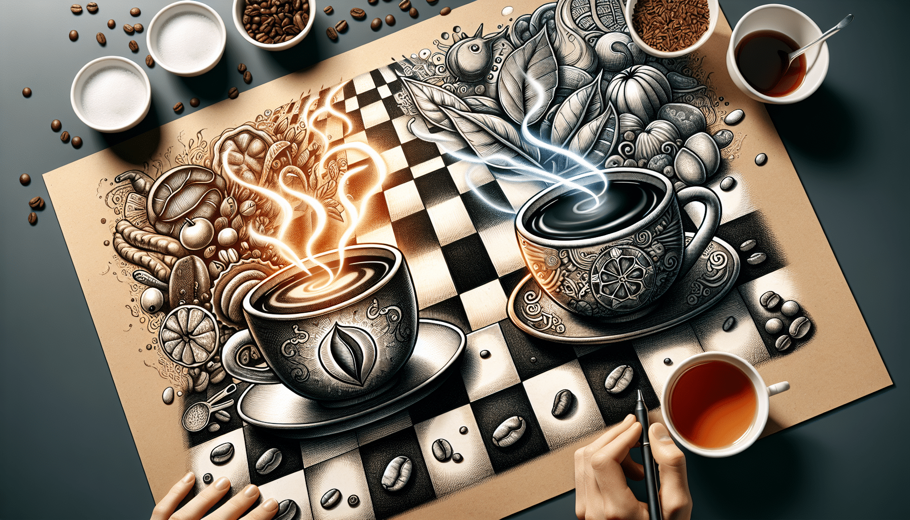 Caffeine Showdown: Tea vs Coffee in Playful Illustration