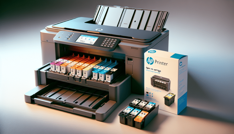 Close-up of HP printer's user-friendly cartridge system.