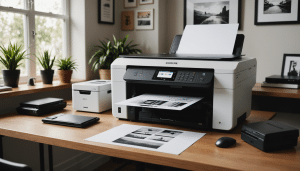 Modern home office with inkjet and laser printers
