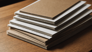 Assorted paper thickness measured on wooden desk