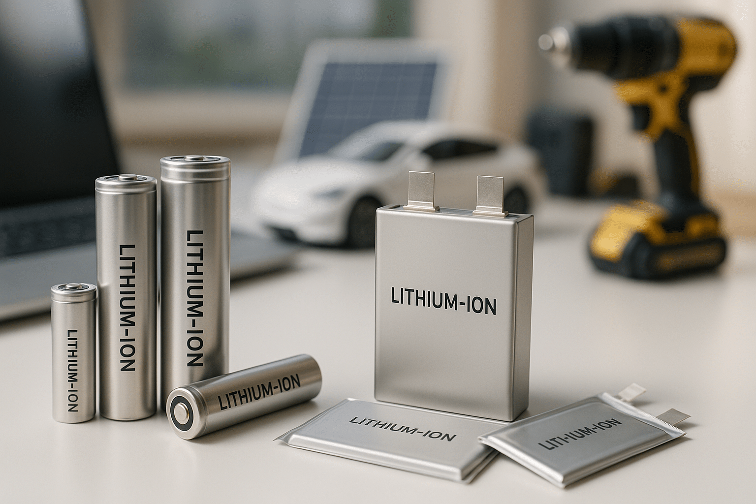 Assorted lithium batteries showcasing diverse technology applications.