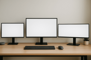 Three monitors compared and ultrawide display Image Image