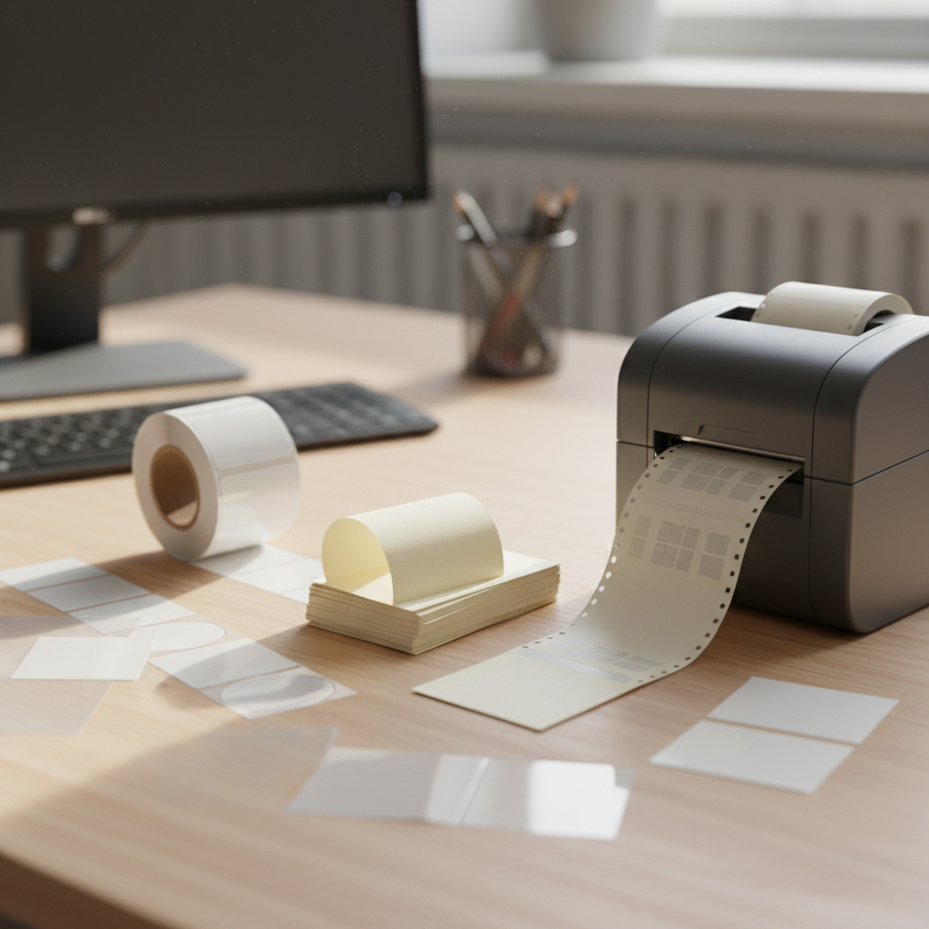 How to Choose the Right Label for Every Office Task Variety of labels displayed on a wooden desk